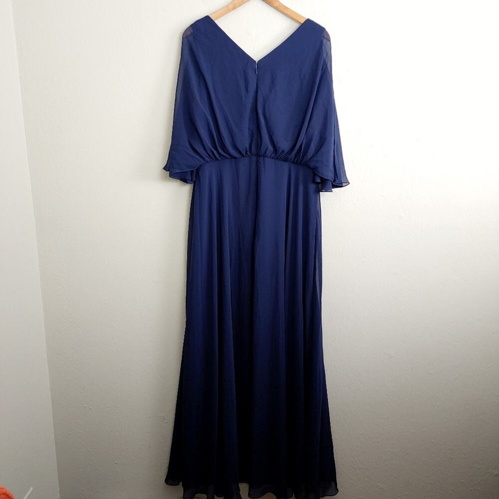 After Six Style 1565 Midnight Navy V-Neck Split Sleeve Chiffon Maxi Dress NWT 18 - Picture 10 of 12